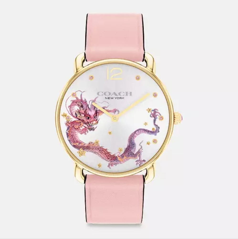 New! BlushElliot Watch With Dragon Motif, 36 Mm in Blush